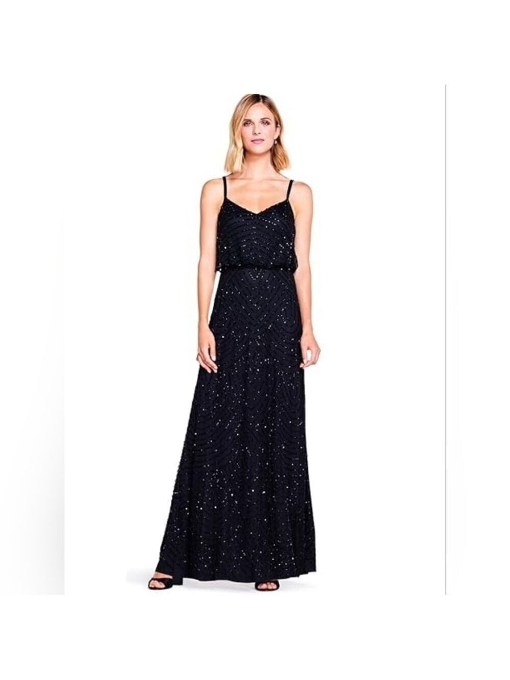 J Kara Navy Blue Beaded Blouson Maxi Evening Dress